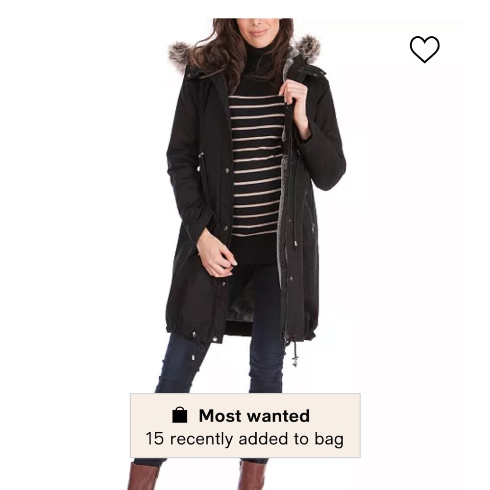 EUC Seraphine Black Puffer Coat with Fur-Trimmed Hood - Sz S